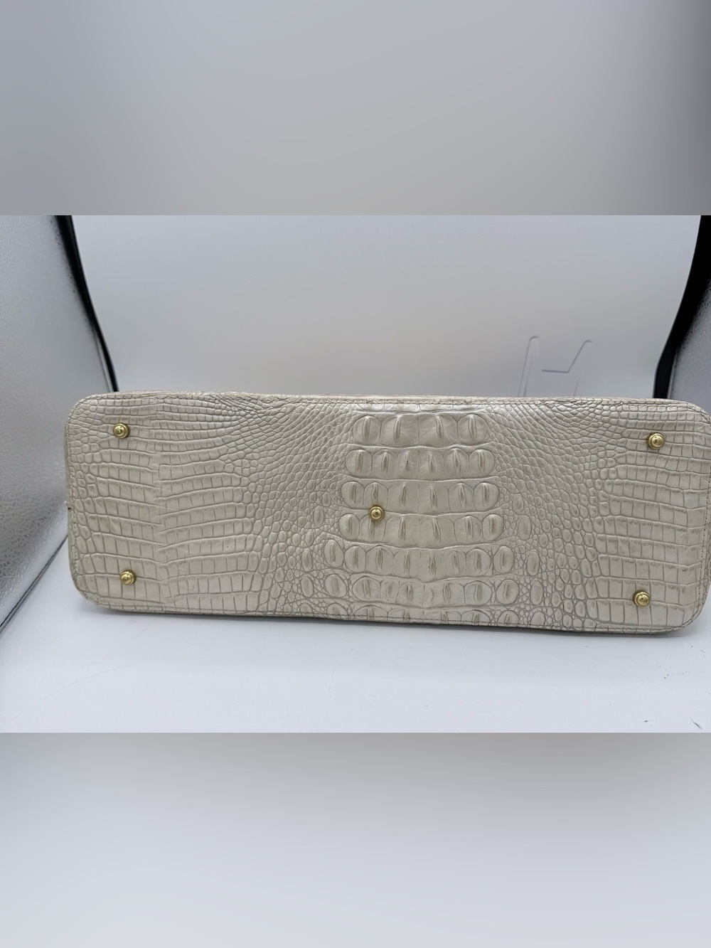 Brahmin Melbourne Croc Embossed Leather Tote Bag Linen Cream Gold - Picture 5 of 13